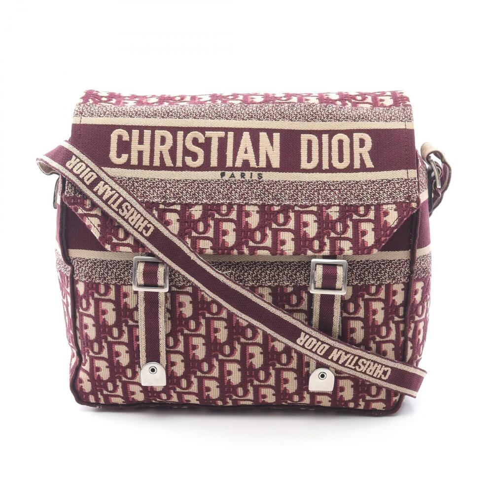 Dior Diorcamp Oblique Shoulder Bag Canvas Leather Bordeaux Red Beige